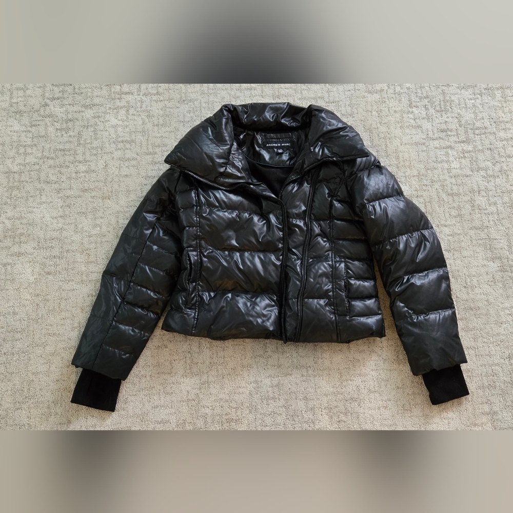 ANDREW MARC Down Waterfowl Black ASYMMETRICAL PUFFER JACKET SZ L14 Girl/Junior